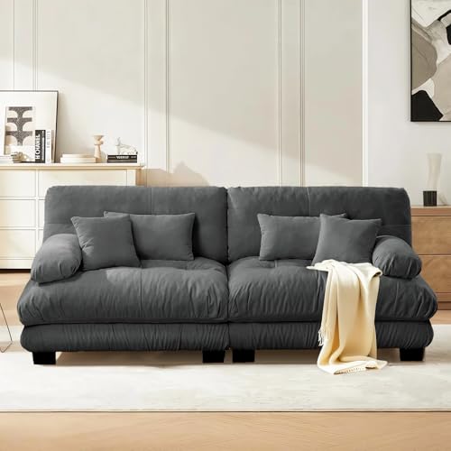 Image of SoarFlash Modern Living Room Velvet Recliner Sofa, Loveseat Sofa for Apartment, Solid Wood Frame, Easy to Install (94.4 inch,Grey)