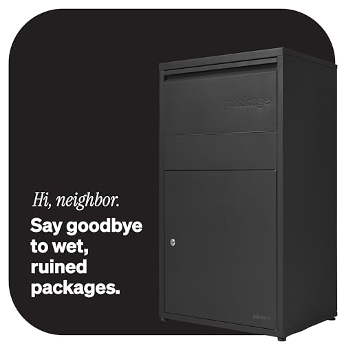 Image of Adoorn Package Delivery Boxes for Outside - Large Anti-Theft Secure Package Box - Free Standing Parcel Drop Box - Weatherproof Construction - Durable Steel - 36 inch H x 20.5 inch W x 15 inch D - Black