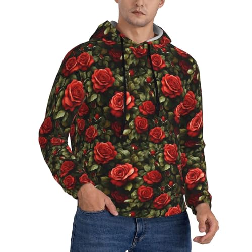 Hoodies For Men - Classic Red Rose Print Long Sleeve Casual Men'S Hoodies & Sweatshirts Pullover With Pocket