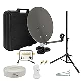 PremiumX Camping Satelliten-Anlage komplett Stativ SAT-Finder Single LNB 10m Koaxial Kabel 2X F-Stecker im Koffer als ideales Camping Zubehör