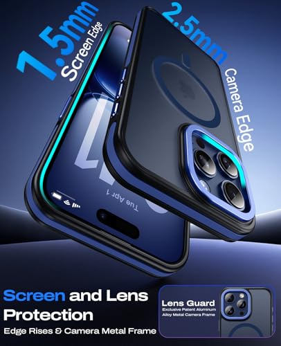 Coque iPhone 15 Pro Max Magsafe BENTOBEN bleu foncé protection silicone mate - 5