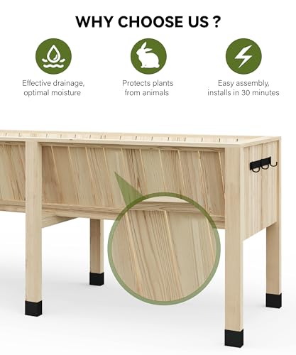 45x23x30 Inch Raised Garden Bed With Leg For Outdoor Growing Vegetables and Herbs, 6X2X2.5 Ft Elevated Wood Planter Box Stand With Hooks for Backyard, Patio, Balcony w/Non-Woven Liner, 13.7In Depth