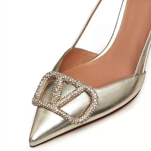 Image of BlingQueen Women Heeled Slingback Sandals Closed Pointed Toe Stiletto High Heels Patent Leather Pumps Slip-On Backless Evening Prom Party Dress Shoes