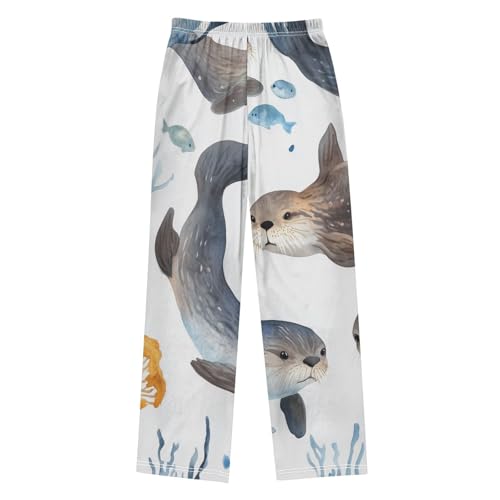 ZZXXB Otter Coral Boys Long Pants Soft Trousers Elastic Waist Kids Lounge Bottoms with Pockets S-XL2