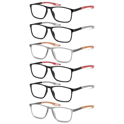 AOOSU Occhiali da Lettura, 6 Paia Occhiali da Lettura Sportivo, Uomo e Donna Anti Luce Blu, Ultraleggero, Comodo e Flessibile, per Lavoro, Casa e Tempo Libero, 2.00