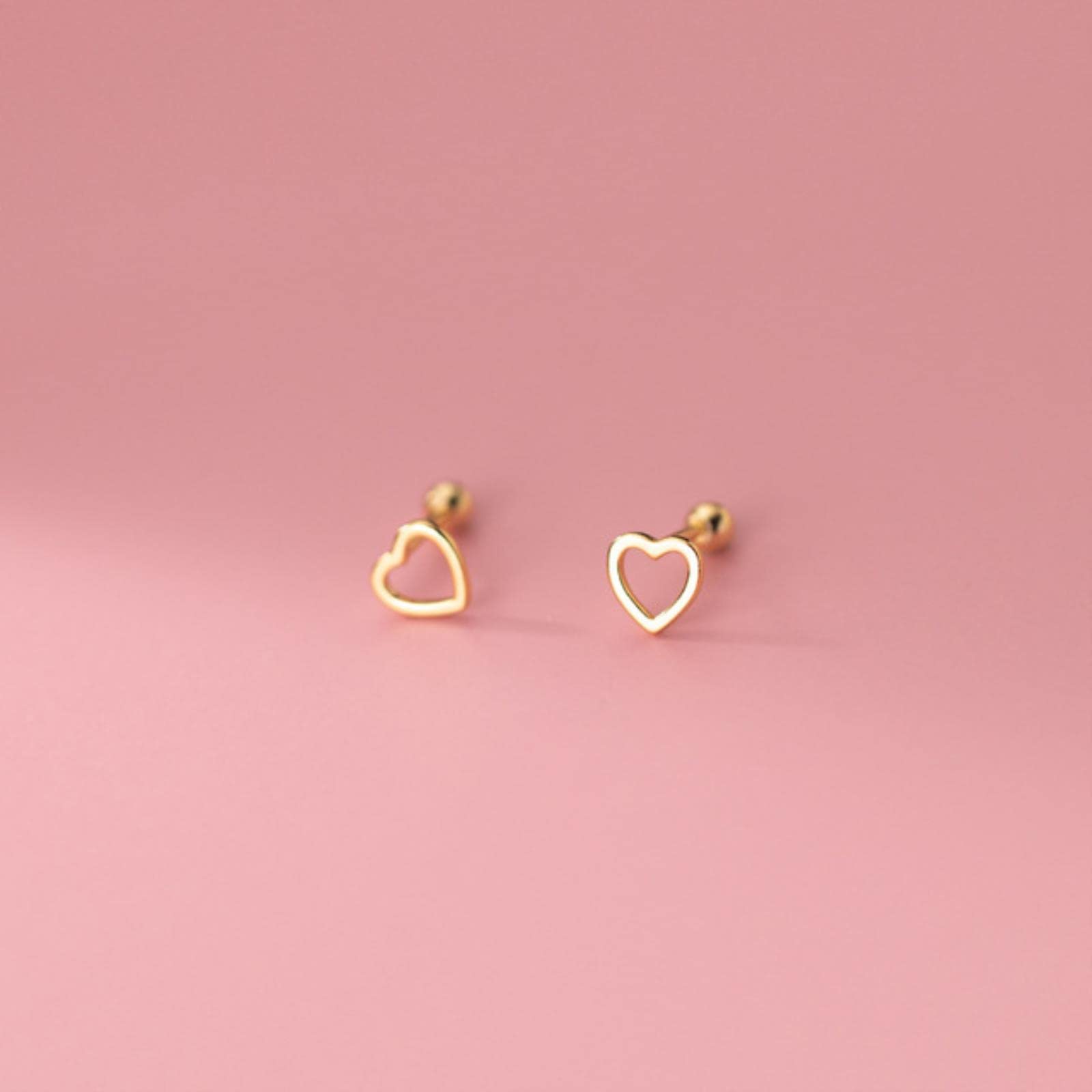 YLJYJEar studs Sterling Silver Romantic Hollow Love Heart Beads Small Stud Earrings Women Simple Fashion Girl Piercing Jewelry Gift-Gold,6Mm,Jewellery