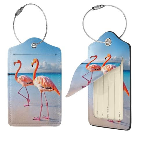 4 Étiquettes de voyage en cuir motif flamant rose pour valises et sacs