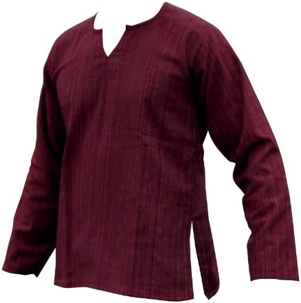 100% Cotton Fibre Open Neck Violet Size L Shirt - Mangosteen Maroon Striped By Hugde From Thailand