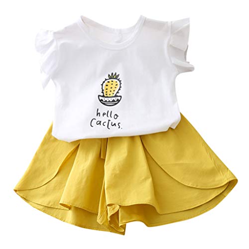 Ikevan Girls Outfits Toddler Baby Girl Kid Letter Printed T Shirt Tops T Shirt+Shorts Outfits Set ?18M-5Y? (4-5 Years?130?, Yellow)