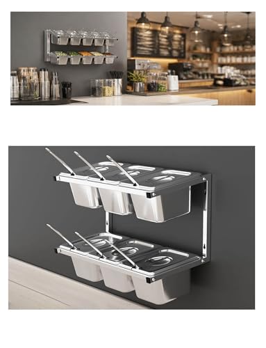 Estación de cobertura de pizza, estante de especias de acero inoxidable montado en la pared y organizador de condimentos para ensaladas y helados, diseño de 10 rejillas para uso comercial