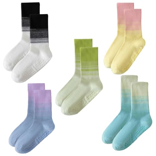 Likeggoad 6 Pairs Pilates Socks with Grips Non Slip Yoga Athletic Sock Grippy Crew Socks for Ballet/Dance/Exercise(Style-3)