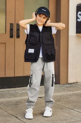 Arshiner Boys Cargo Joggers Pants Kids Elastic Waist Casual Pants Lightweight School Pants with 4 Pockets 5-12 Years3