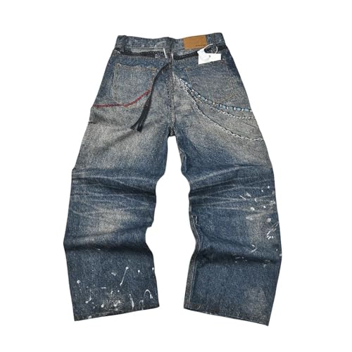 Men’s Yellow Mud Washed Jeans, Loose Straight Fit, Gradient Color, Summer Baggy Denim Pants3
