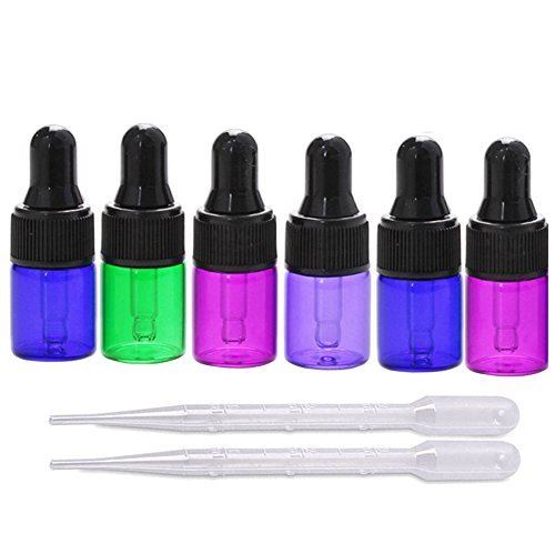 Multicolor Glass Dropper Bottles Mini Essential Oils Dropper Bottles Empty Refillable Perfume Sample Bottle Makeup Glass Vials With Dropper Pipette 2ml Transfer Pipettes 30 Packs Set (2ml)