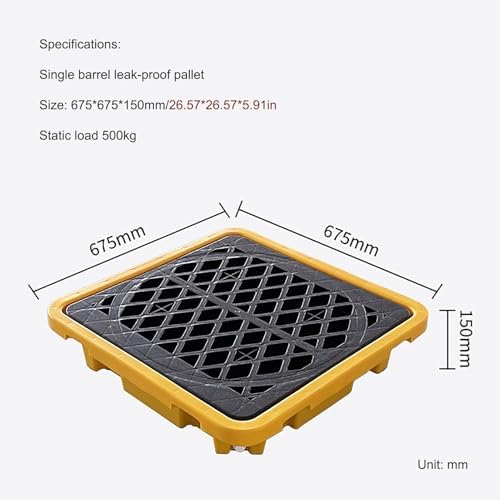 Heavy-Duty Modular Spill Containment Pallet, Leakproof Oil Tank Tray, Drum Safety Platform with Grates for Spill Prevention (675x675x150mm)