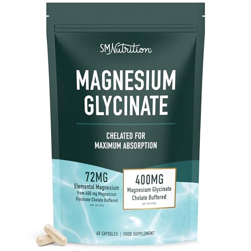 Magnesium Glycinate 400mg | Chelated Magnesium Glycinate for Maximum Absorption & Bioavailability | Calm Relaxation Muscle Health & Energy Support Supplement | Resealable Eco Pack | 60 Capsules