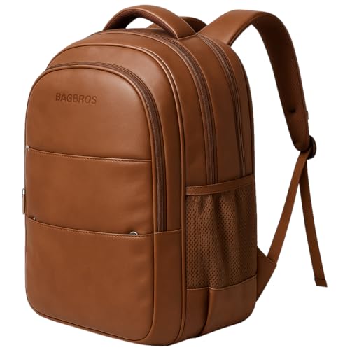 Image of Bagbros 30L Faux Leather Laptop Backpack for Men & Women - Premium Waterproof Anti-Theft Travel Bag with Multi-Pocket Organizer | Work, Gym, Office, College, School Use
