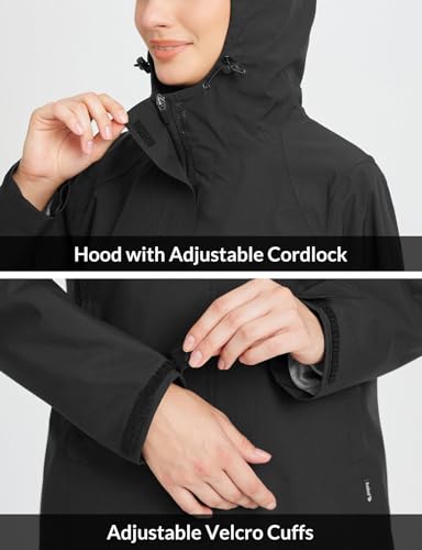 Baleaf Women's Waterproof Black Medium Hooded Rain Jacket for Hiking and Travel - Image 4
