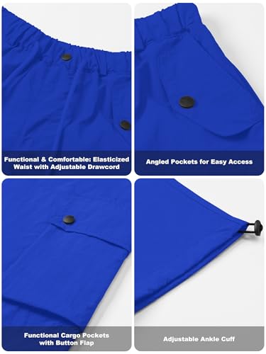 Image of Betusline Girls & Women's High Waist Wide Leg Cargo Pants Y2K Parachute Pants with Pockets and Drawstring 6 Years-Women 2XL