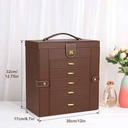 image for Kendal Extra Large Jewelry Box Jewelry Case PU Leather 6 Tier 5 Drawer