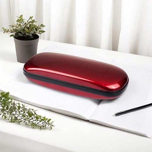 Image of Vemiss Hard Shell Glasses Case, Unisex Portable Metal Eyeglass Case (Burgundy)
