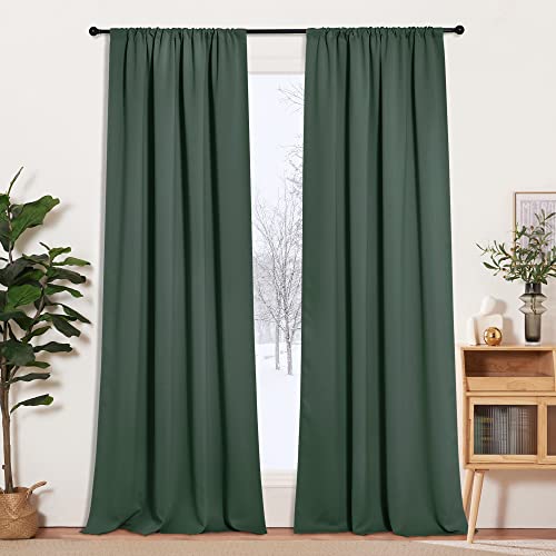 RYB HOME Room Darkening Curtains 108 inches Length 2 Panels Set, Privacy Assured Blackout Window Covers Thermal Insulated Rod Pocket Drapes for Living Room, 52 x 108 inch, Dark Green