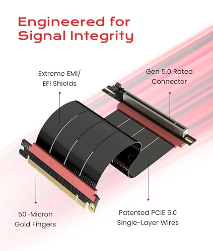 Image of LINKUP PCIE 5.0 Riser Cable | for Vertical GPU Mount | Right Angle | Graphics Card GPU Ready | Usable with PCIe 4.0 & RX 9070 / RTX5090 | 20cm (Total Length: 24cm)