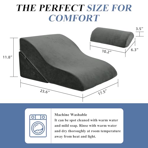 Axelrod Bed Wedge Pillow Set Foam | Adjustable Pillows for Back, Leg and Knee Pain Relief | Post Surgery Ortho Pillow – Anti Snoring, Heartburn, Acid Reflux & GERD- Dark Grey