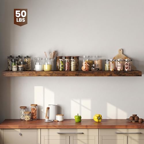 Image of Dreamland 72 inch Floating Shelves for Wall, 12 inch Deep Thicker Floating Shelves, Wall-Mounted Shelves for Bedroom, Living Room, Kitchen, Bathroom,Rustic Brown - Set of 1