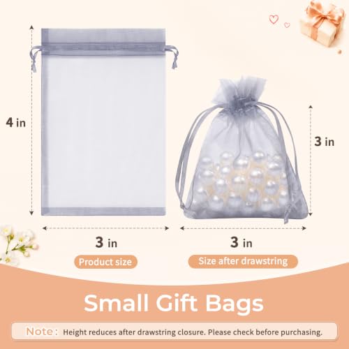 Image of Crweety 50PCS Organza Bags 3x4 Grey Small Gift Bags Mesh Drawstring | Party Favor Goodie Bag Bulk, Jewelry Sachet Candy Treat Soap Makeup Pouches, Wrap for Wedding Baby Shower Birthday Halloween