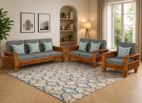 Image of Sheesham Wood 6 Seater Sofa Sets for Living Room Wooden 6 Person Sofa Set Without Coffee Table | Sofas Six Seater for Office (3+2+1,Honey Finish)