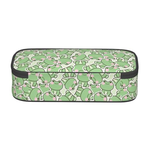 Image of Cute Frog Large Pencil Case, Pencil Pouch With Zipper Compartments Stationery Pencil Bag For Kids Teens Students School Supplies