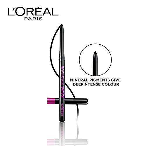 Image of L'Oreal Paris Kajal, Waterproof Eyeliner, 14 Hours of Smudge-Proof Wear, With Vitamin E, Cocoa Butter, Olive Oil Esters and Vitamin C, Magique, Colour: Supreme Black. 0.35g (Pack of 3)