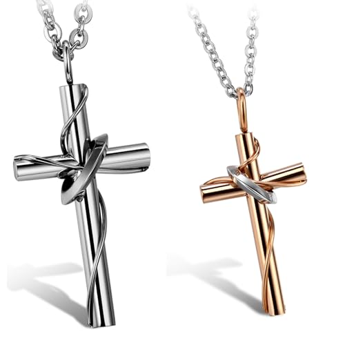 Collier croix couple OIDEA en acier assorti idéal à porter au quotidien ou pour les sorties