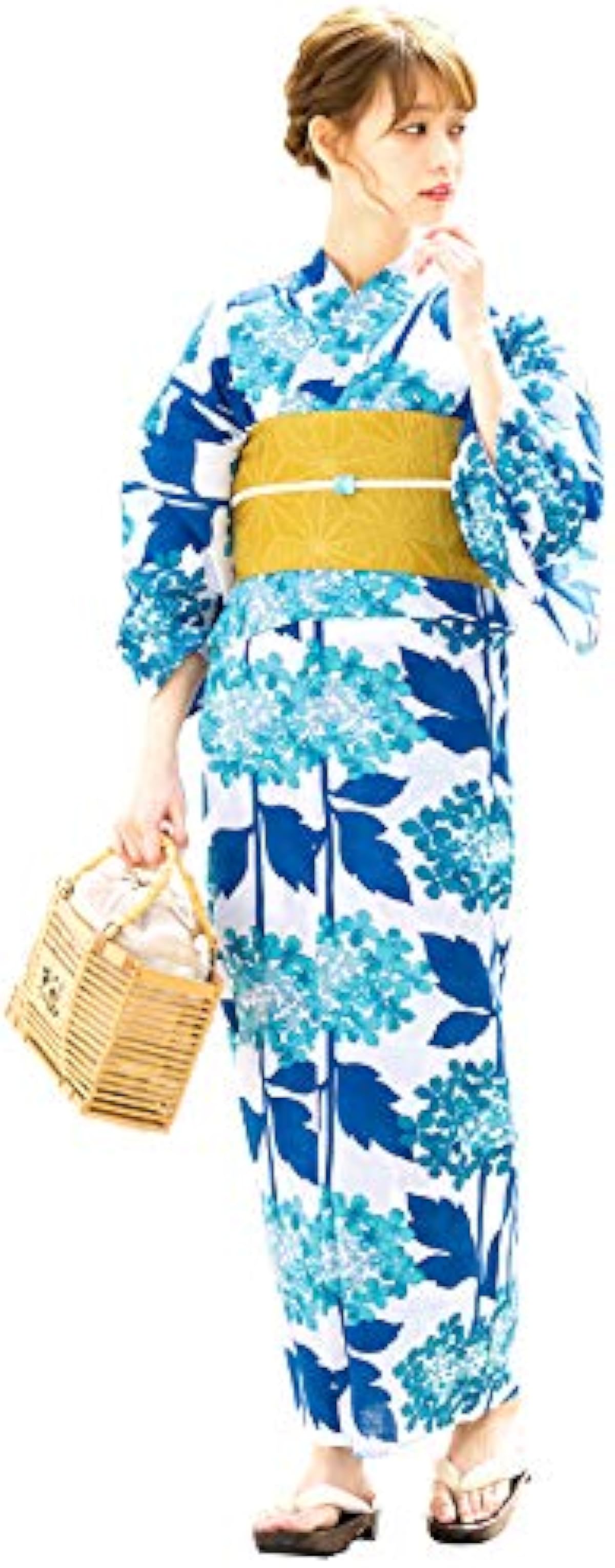 まとめ買いセット ソウビエン 浴衣 3点セット 浴衣 帯 下駄 レディース 青系 白 紫陽花 花 モダン 綿 夏 Off半額 Www Littleshopp Com