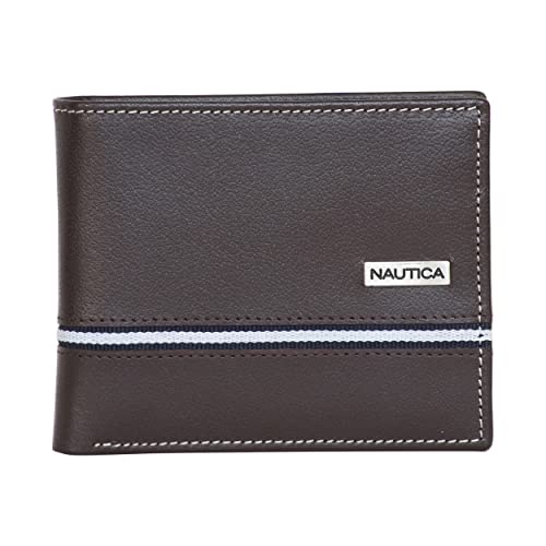 Image of Nautica Men's Bifold Leather Wallet | RFID Blocking | ID Window | Card Slots | Organization | Durable | Stylish