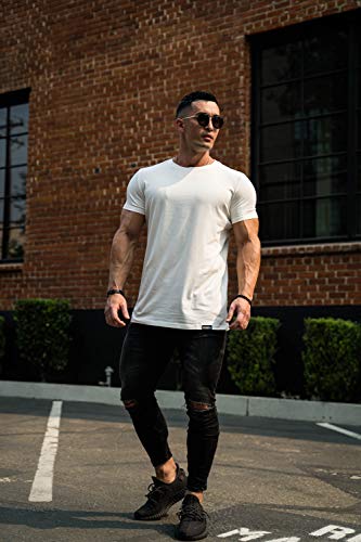 YoungLA Mens Minimalist Fitted T-Shirts | Long Drop Cut Tee | Workout Gym 4113