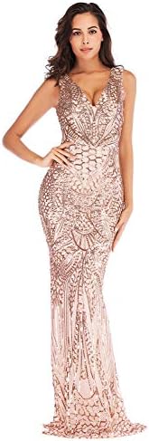 Women's Sequin Off The Shoulder Fishtail Mermaid Maxi Evening Party Prom Dress (Gold, XL)