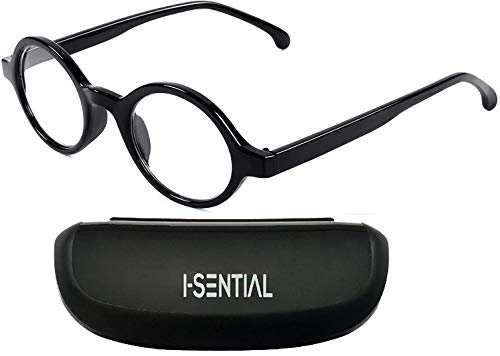 Gafas de Lectura Redonda Hombres Mujeres Marco Negro Gafas Estuche y Paño +2.75