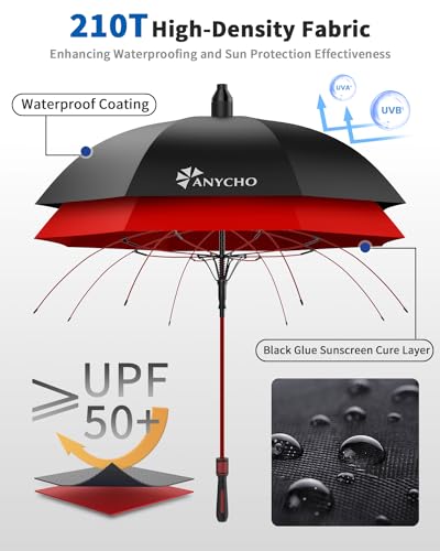 Image of ANYCHO Umbrella for Men - 54 Inch Big Size Umbrella with Waterproof Jacket