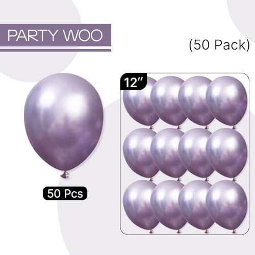 Image of PartyWoo Metallic Purple Balloons 50pcs Chrome Purple Color 12 Inch | Balloons for Graduation Baby Shower Bridal Shower Wedding Bachelorette Engagement Girl Party Decorations Purple-G130