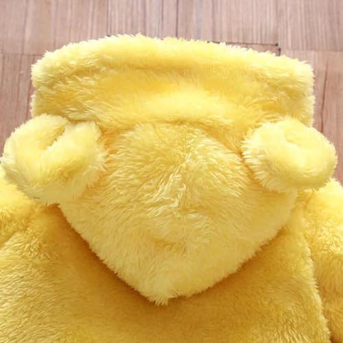 Image of BABYZONE Baby Bear Hooded Fleece Romper and Swaddle Wrap Set, Plush Teddy Design, Brown (2, Yellow&Brown, Baby)