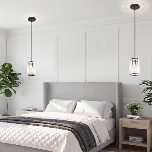 Esfos Black Pendant Light, Modern Crystal Pendant Lights Kitchen Island, Kitchen Island Lighting with Adjustable Height, UL Certified Island Lights for Kitchen Dining Room Bedroom Hallway 1 Pack, E26 - image 9