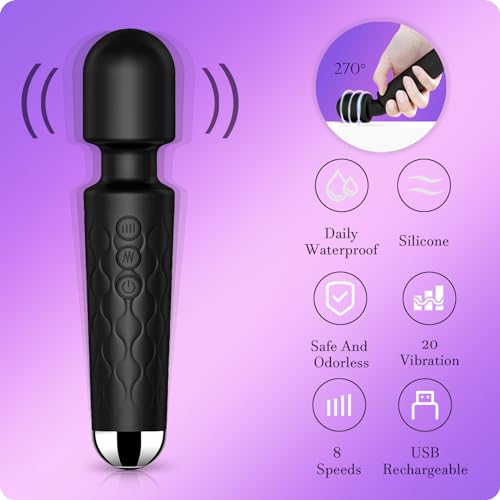 Image of SANJIANKE Vibrator Wand,Adult Sex Toy, G Spot Dildo, Clit Vibrator, Sex Vibrators,Clitoris Stimulation,with 8 Speeds & 20 Patterns, Quiet,Water-Resistant,Female Personal Wand Massager (Black)