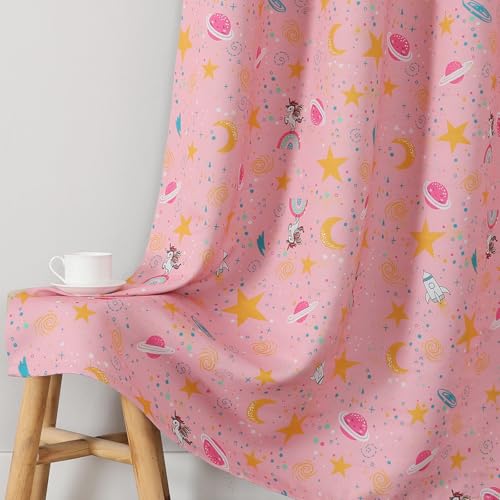 Image of Star & Moon Pattern Pink Blackout Curtains for Girls Bedroom 63 Inch Long | Estelar Textiler Cute Unicorn Theme Thermal Insulated Room Darkening Grommet Drapes for Kids Bedroom /Nursery,38Wx63L,2 Panels