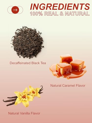 Image of TeeLux Decaf Vanilla Caramel Black Tea Bags, Decaffeinated Black Tea with Vanilla Caramel, Robust & Smooth Taste, 100 Count