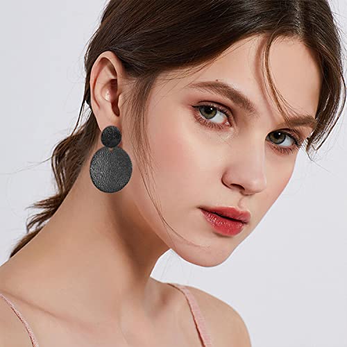 Fuvirou Bohemian Gold Silver Double Round Disc Dangle Drop Earrings Vintage Geometric Round Statement Earrings Minimalist Circle Earrings For Women Girls Jewelry Gift (Black) #TOP4