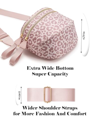 Image of Pure Colour Crossbody Bag Bum Bag for Women,Spacious Purse Fanny Packs Belt Bag,Oversized Bum Bag (Pink Leopard Bum Bag)