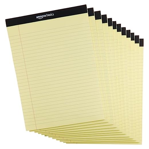 Amazon Basics 50 sheet Wide Ruled Lined Writing Note Pad, 8.5" x 11.75", 12-Pack, 600 Perforated Sheets, Canary