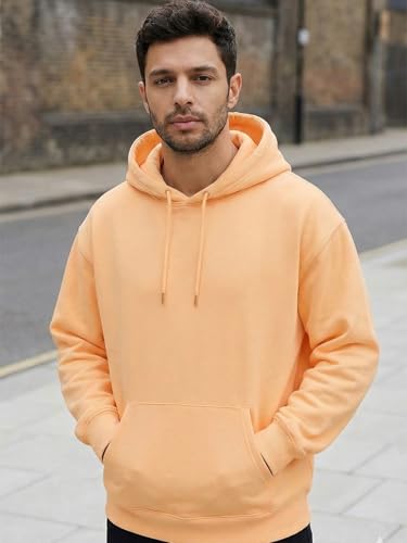 Image of NOBERO Oversized Solid Hooded Sweatshirt for Men | Oversized Hoodie for Men | Hooded Pullover | Cotton Rich Printed Hoodie 280 GSM Fleece